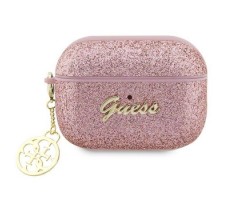 Guess для Airpods Pro 2 чехол Glitter flakes Metal logo with Heart charm Pink