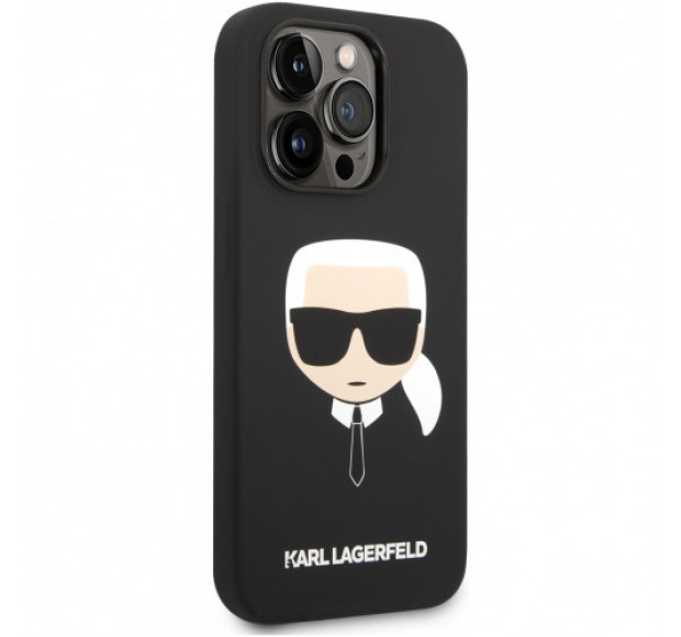 Чехол Lagerfeld для iPhone 14 Pro Liquid silicone Karl's Head Hard, чёрный