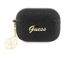Guess для Airpods Pro 2 чехол Glitter flakes Metal logo with Heart charm Black