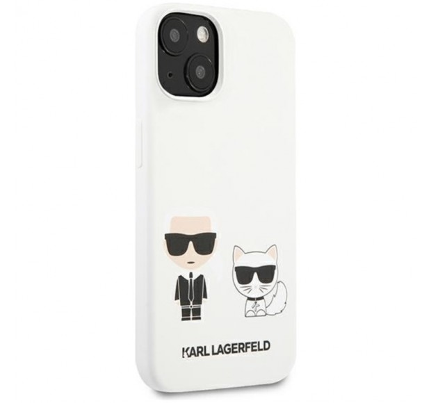 Lagerfeld для iPhone 14 чехол Liquid silicone Karl & Choupette Hard White