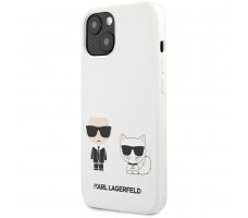 Lagerfeld для iPhone 14 чехол Liquid silicone Karl & Choupette Hard White