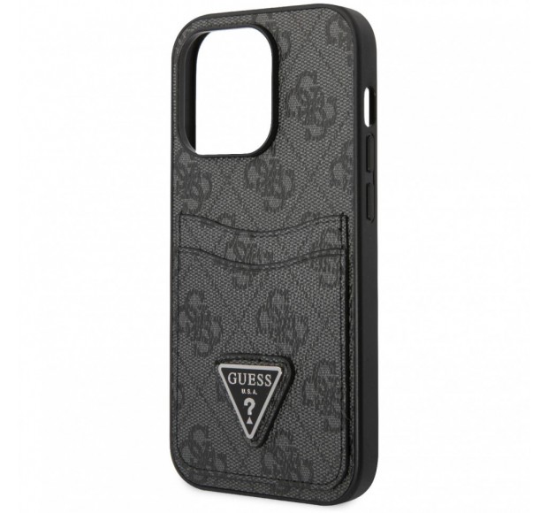 Guess для iPhone 14 Pro Max чехол PU 4G Double cardslot Metal triangle logo Hard Black