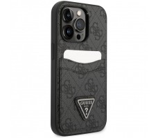 Guess для iPhone 14 Pro Max чехол PU 4G Double cardslot Metal triangle logo Hard Black