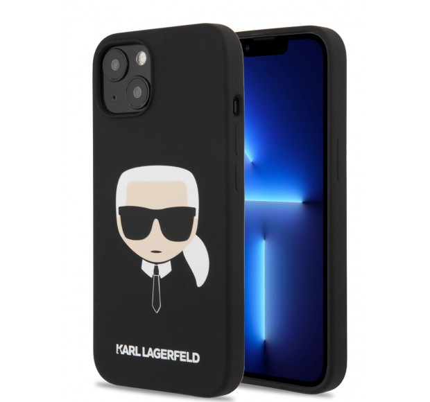 Чехол Lagerfeld для iPhone 13 Liquid silicone Karl's Head Hard Black