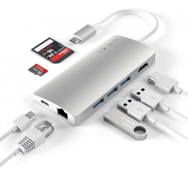 USB-концентратор Satechi Aluminum Multi-Port Adapter V2. Цвет серебряный.