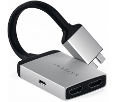 Satechi Type-C Dual HDMI Adapter для MacBook с двумя портами USB-C. Порты 2 x HDMI 4K 60Hz, Silver
